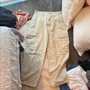 TNA Beige Cargo Straight-Leg Pants
